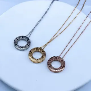 Silver Gold Circular Open-Ring Pendant Radial Fluted Bezel Necklace
