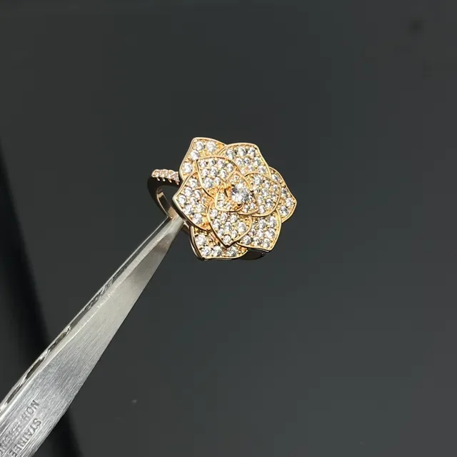 Silver Gold Floral Motif Pavé Crystal Ring 2