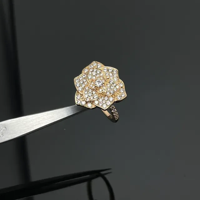 Silver Gold Floral Motif Pavé Crystal Ring 3
