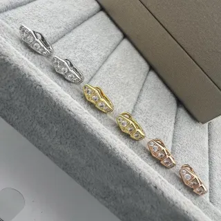 Silver Gold Geometric Segmented Pavé-Set Earrings