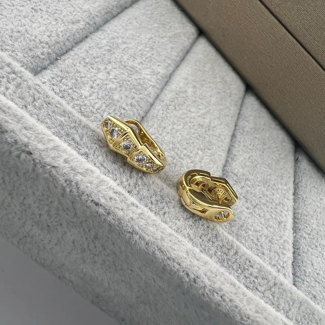 Silver Gold Geometric Segmented Pavé-Set Earrings 5