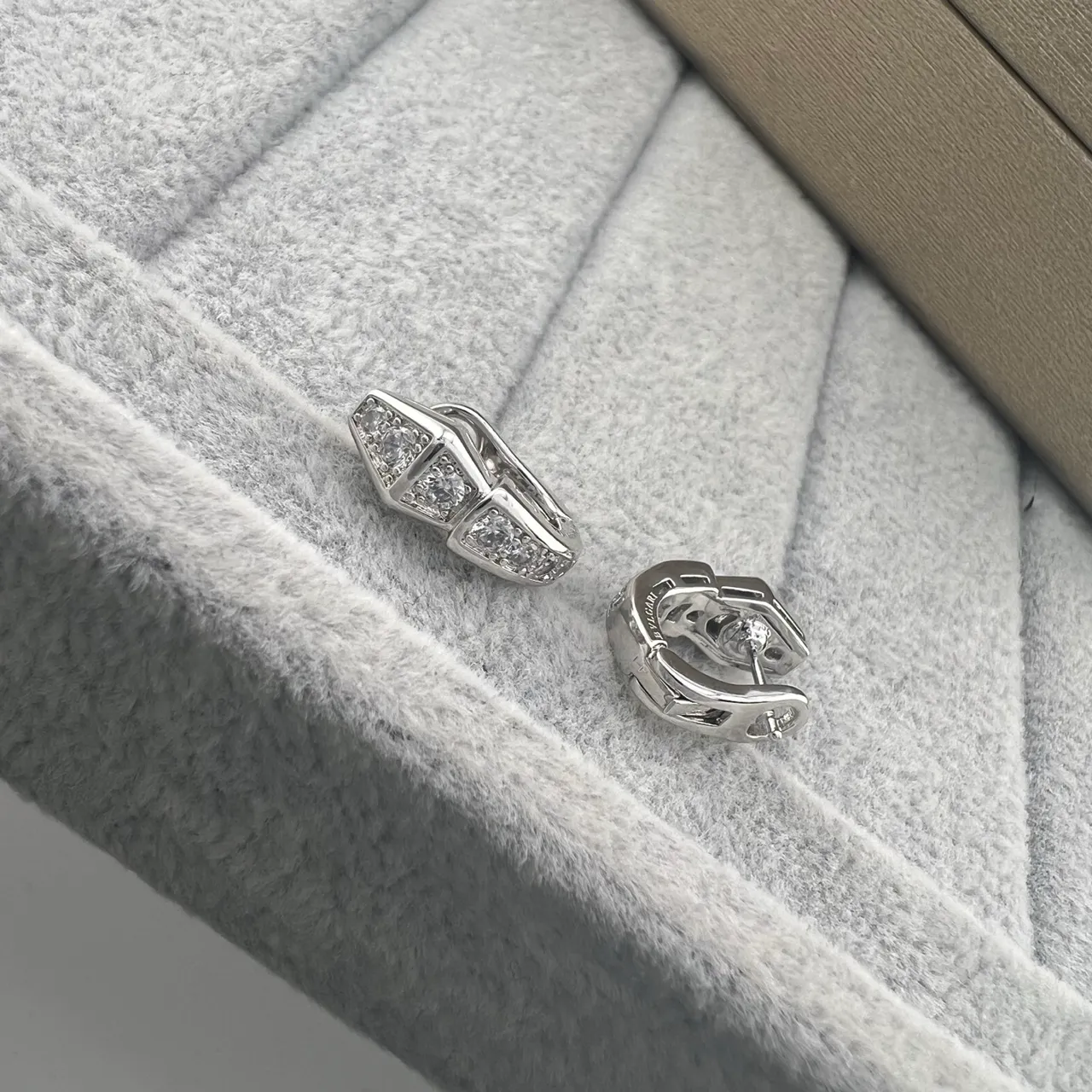 Silver Gold Geometric Segmented Pavé-Set Earrings 6
