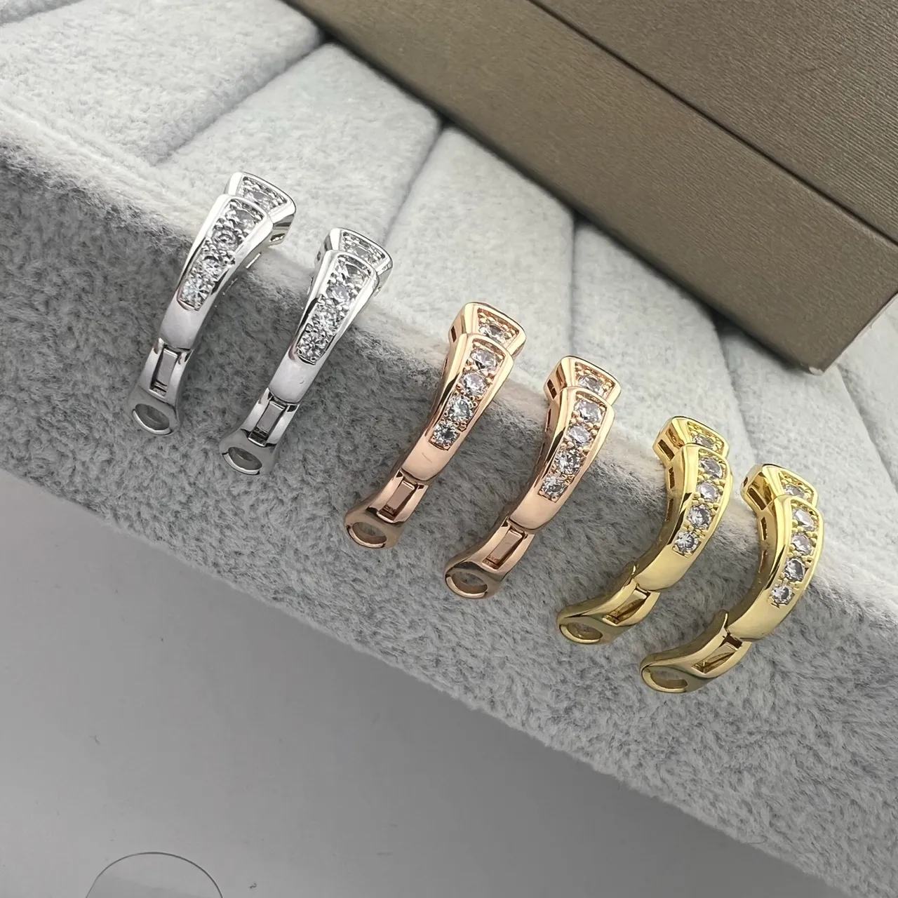 Silver Gold Geometric Segmented Pavé-Set Earrings 7