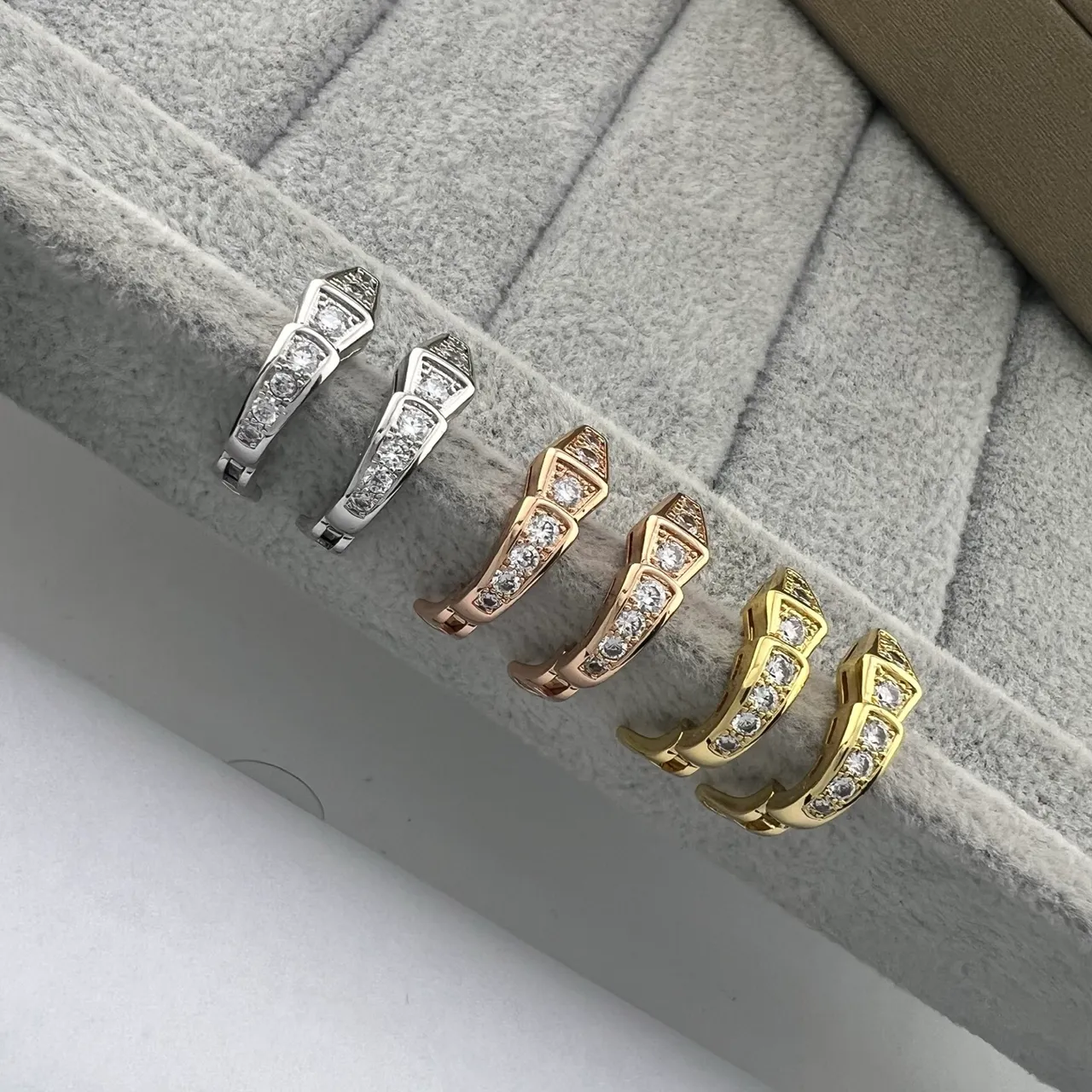 Silver Gold Geometric Segmented Pavé-Set Earrings 8