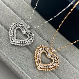 Collier en argent et or avec pendentif en forme de cœur avec ouvertures, bordure ondulée multi-couches