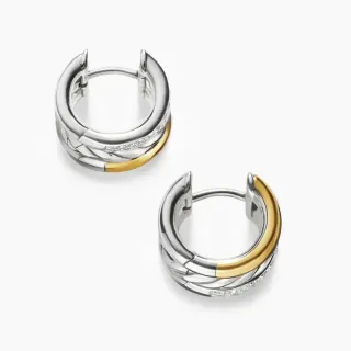 Silver Gold Hinged Hoop Two-Tone Metal Earrings