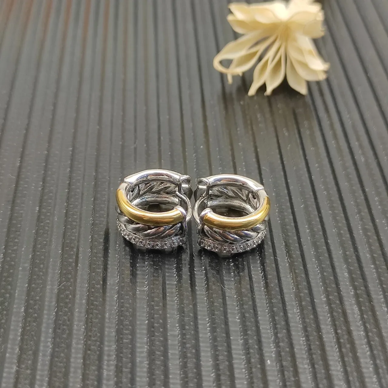 Silver Gold Hinged Hoop Two-Tone Metal Earrings 3