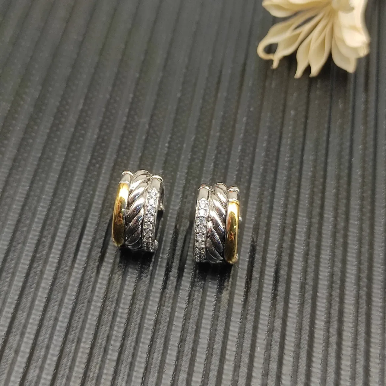 Silver Gold Hinged Hoop Two-Tone Metal Earrings 5