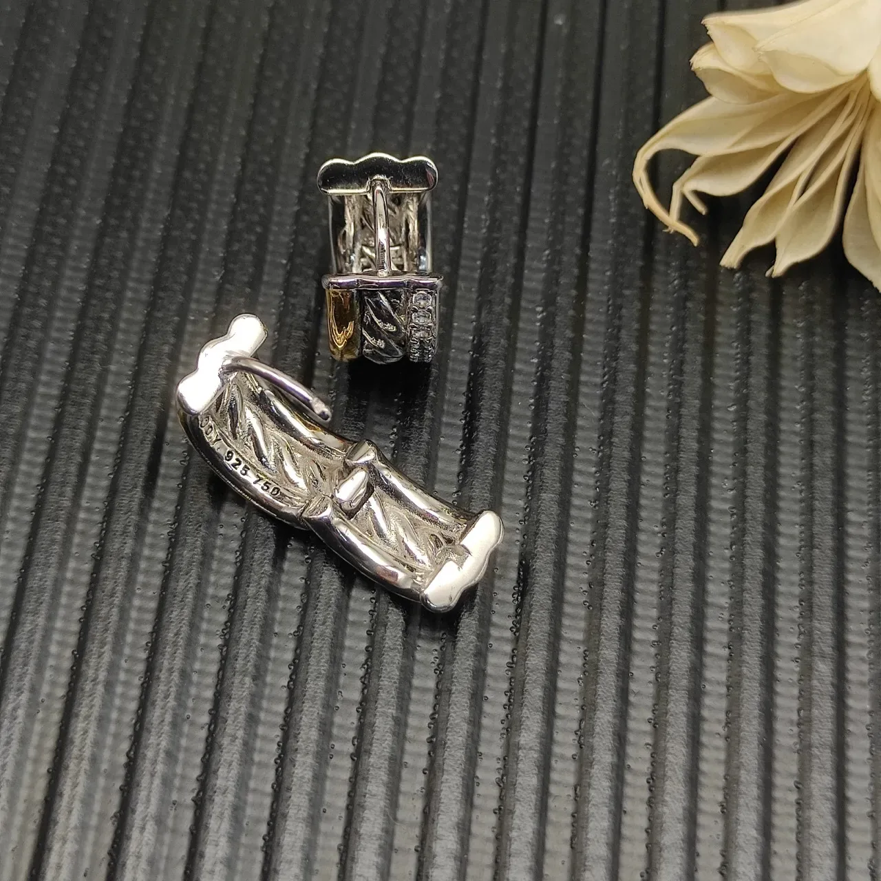 Silver Gold Hinged Hoop Two-Tone Metal Earrings 7
