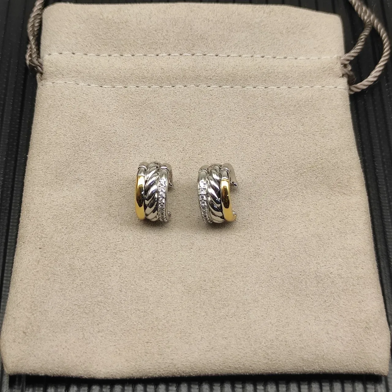 Silver Gold Hinged Hoop Two-Tone Metal Earrings 8
