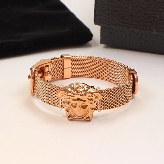 Silver Gold Mesh Band Medusa Head Charm Bracelet 3