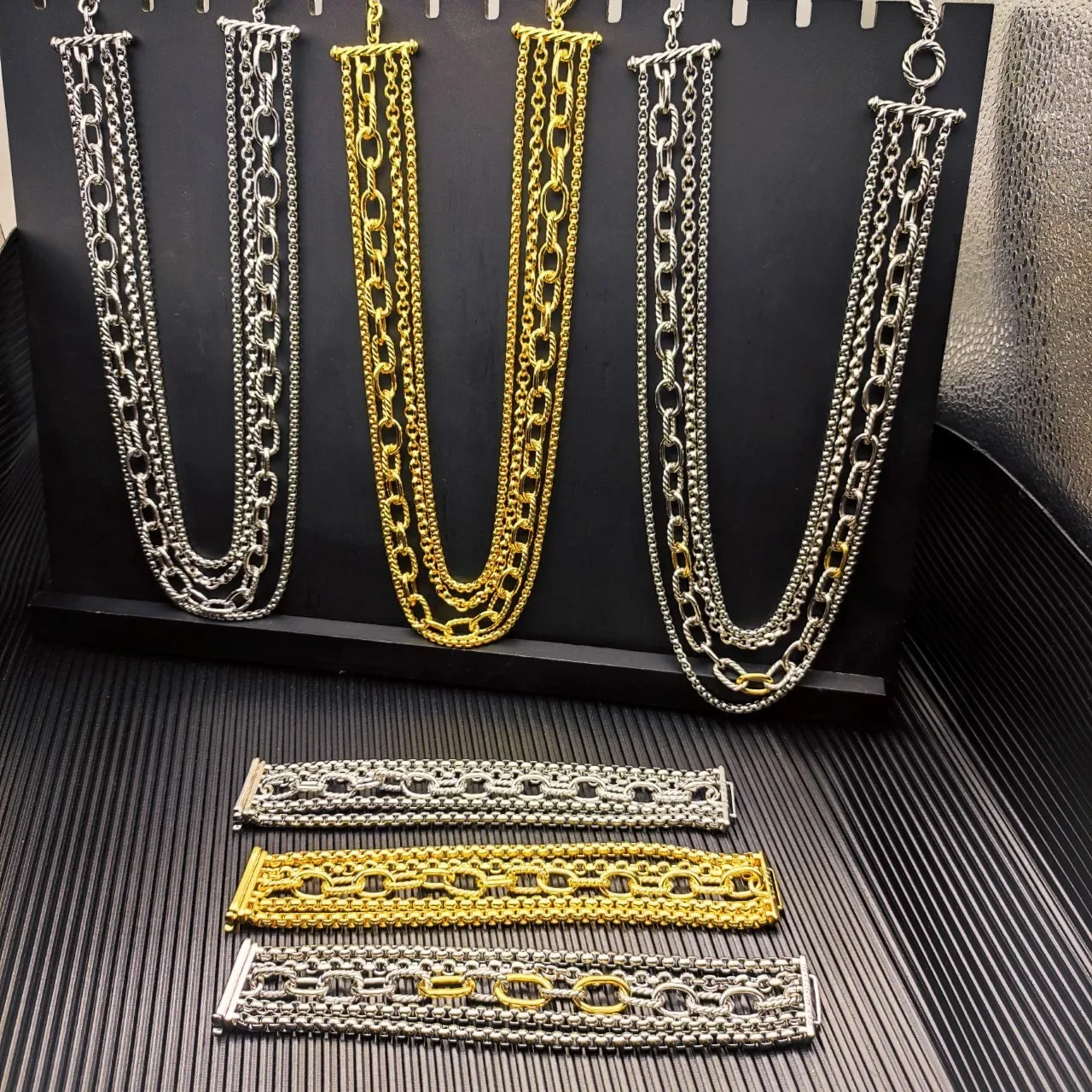 Silver Gold Multi-Chain Layered Necklace 2