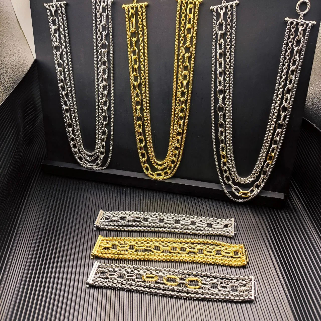 Silver Gold Multi-Chain Layered Necklace 3