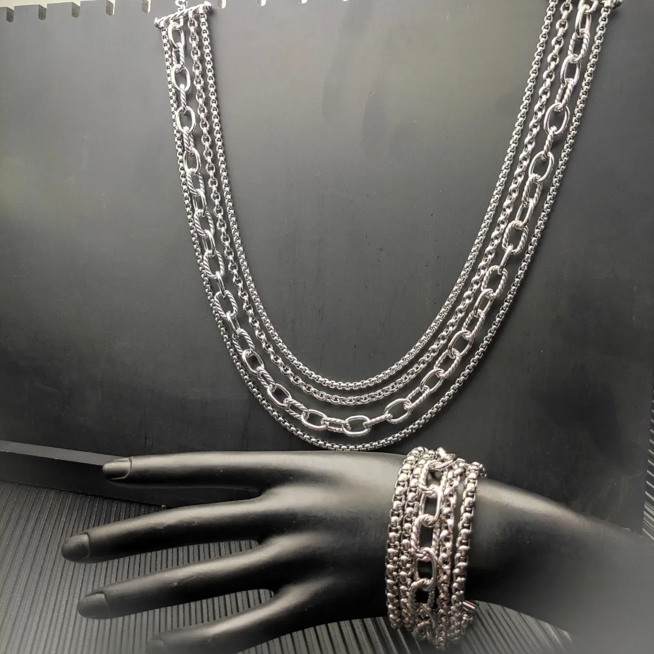Silver Gold Multi-Chain Layered Necklace 6