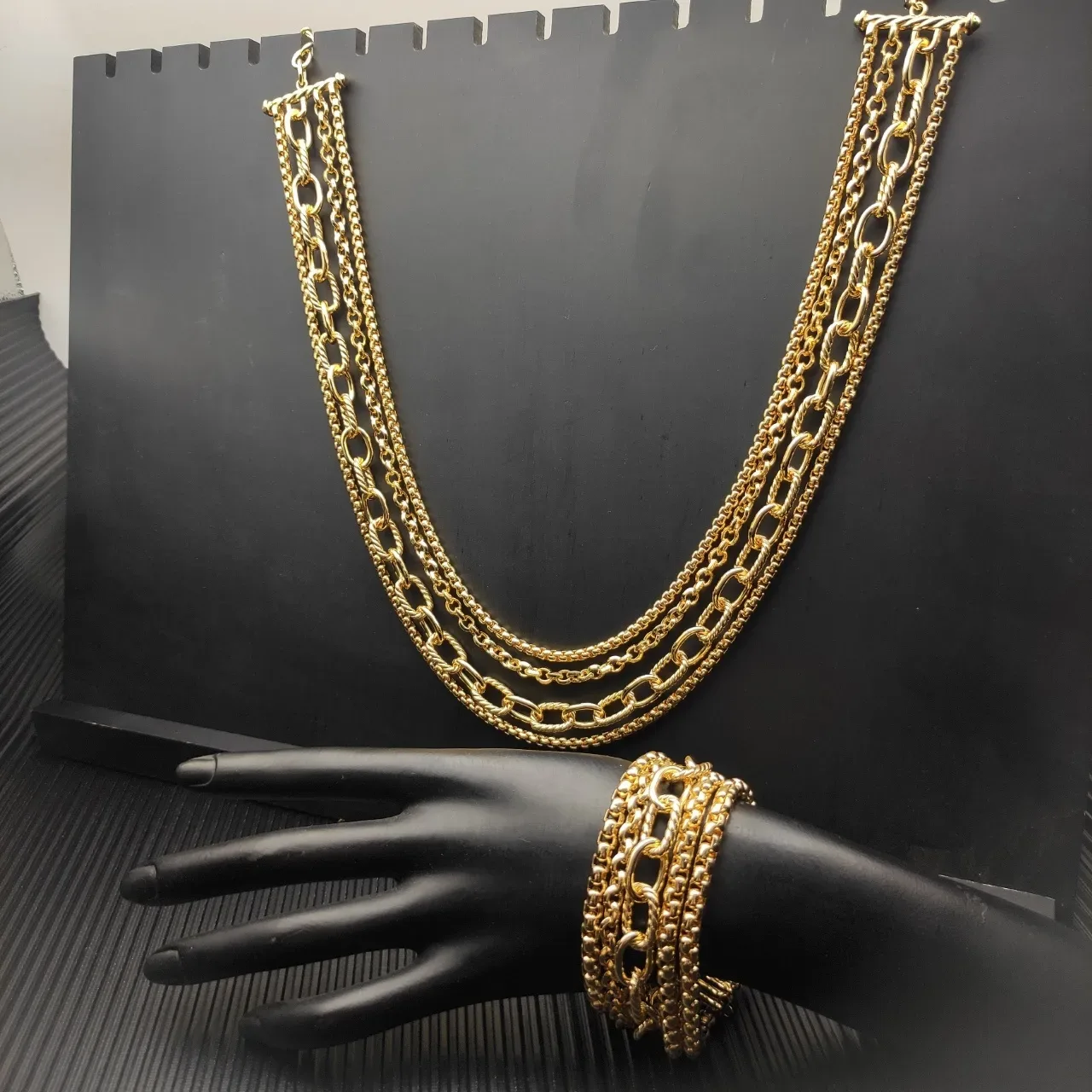Silver Gold Multi-Chain Layered Necklace 7