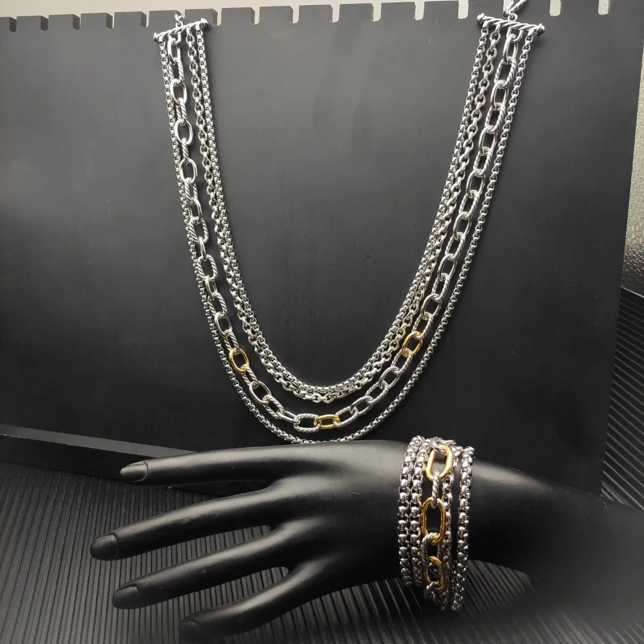 Silver Gold Multi-Chain Layered Necklace 8