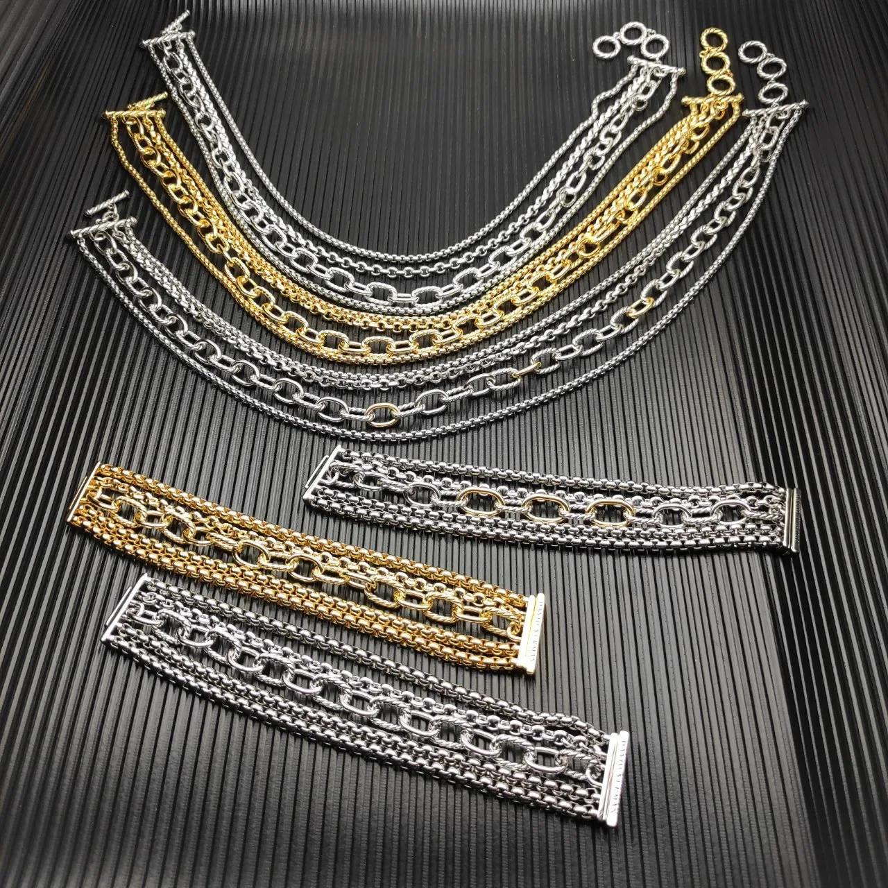 Silver Gold Multi-Chain Layered Necklace 9