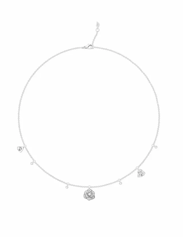 Silver Gold Multi-Chain Layered Pave-Set Floral Rose Pendants Necklace 2