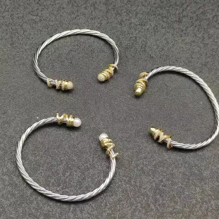 Pulsera Plata Oro Cable Trenzado Extremos