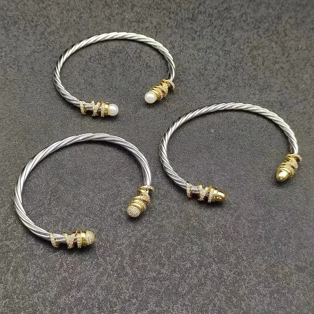 Silver Gold Twisted Cable Ends Bracelet 2