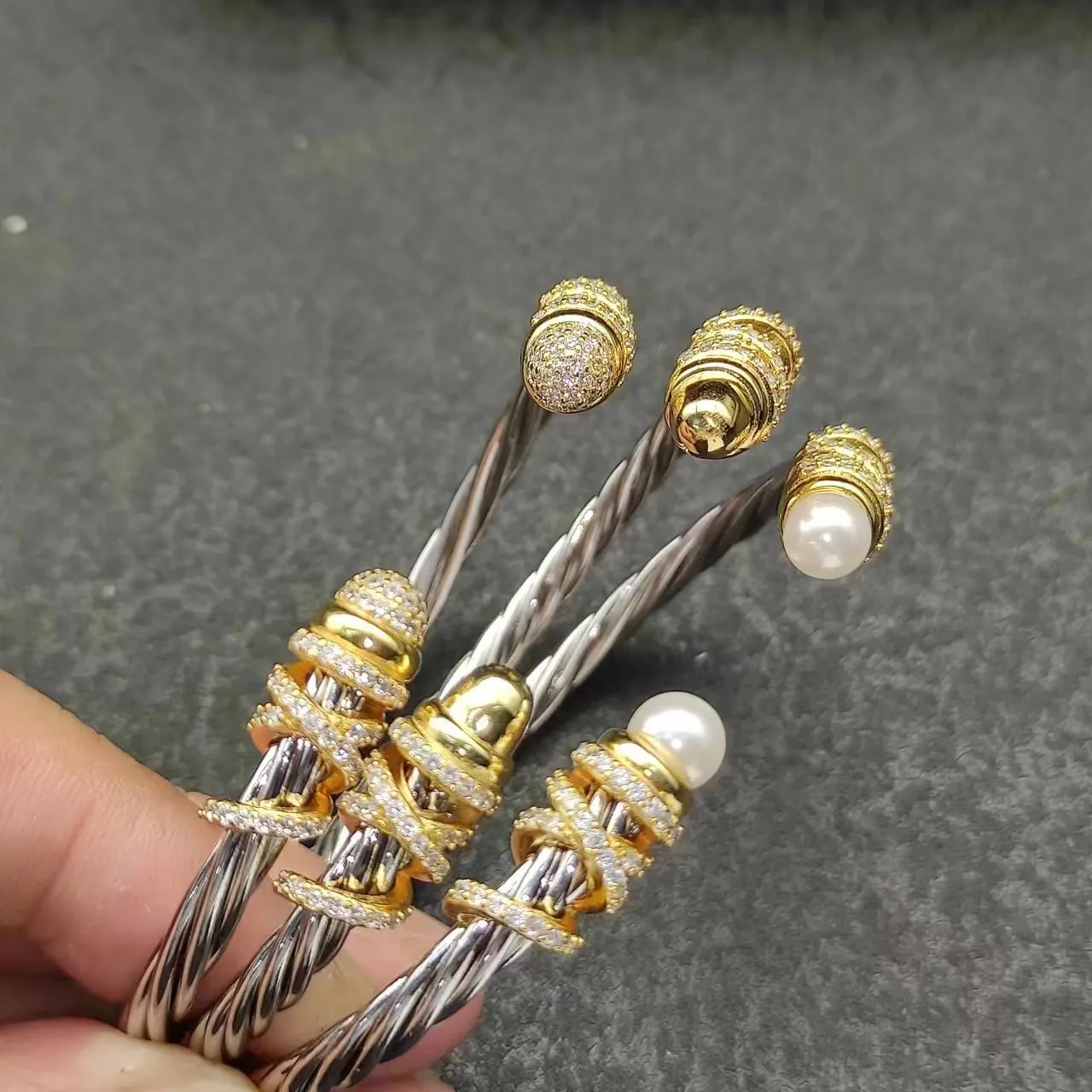 Silver Gold Twisted Cable Ends Bracelet 4