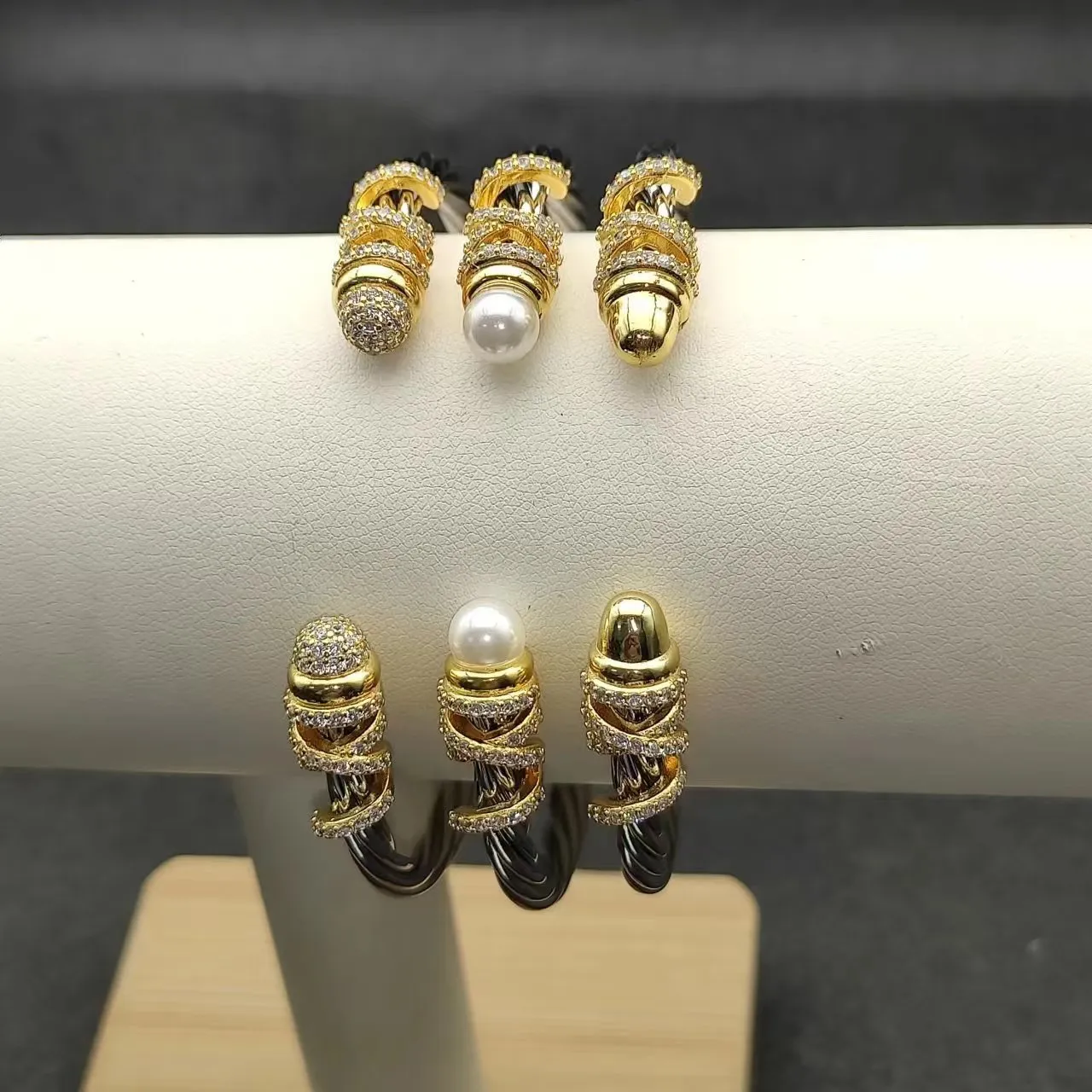 Silver Gold Twisted Cable Ends Bracelet 5