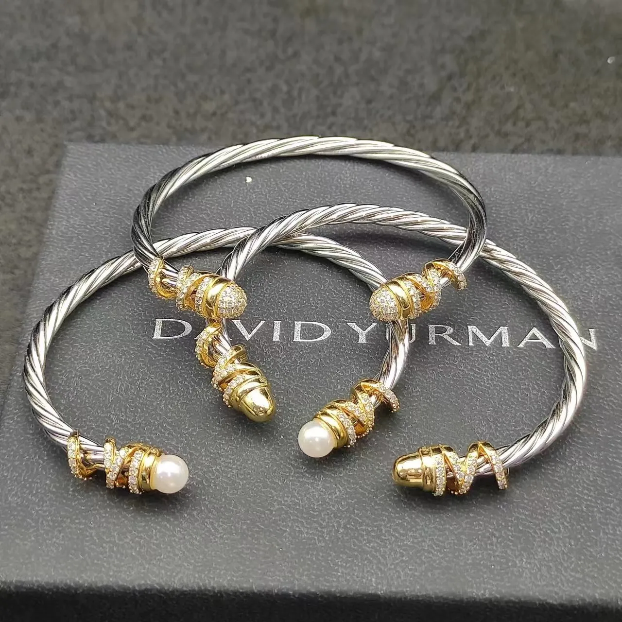 Silver Gold Twisted Cable Ends Bracelet 6