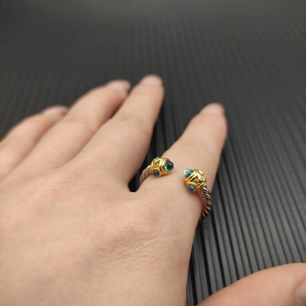 Silver Gold Twisted Rope Band Dual-Tone Metal Ring 8