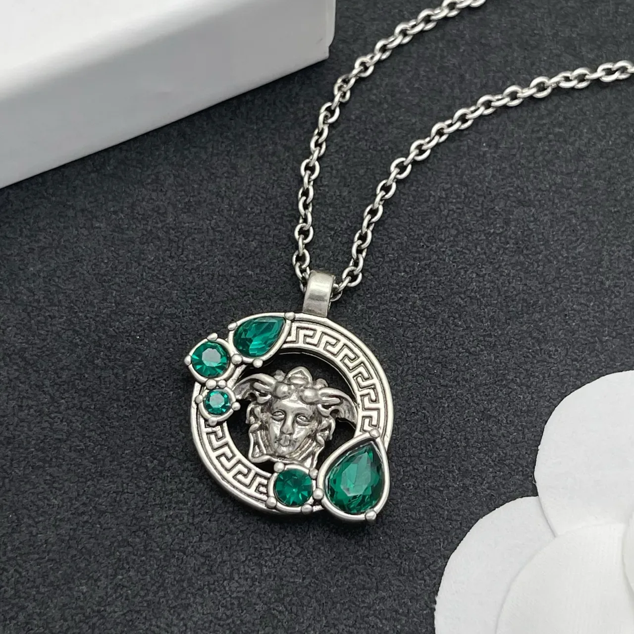 Silver Green Metal Gemstones Necklace 6