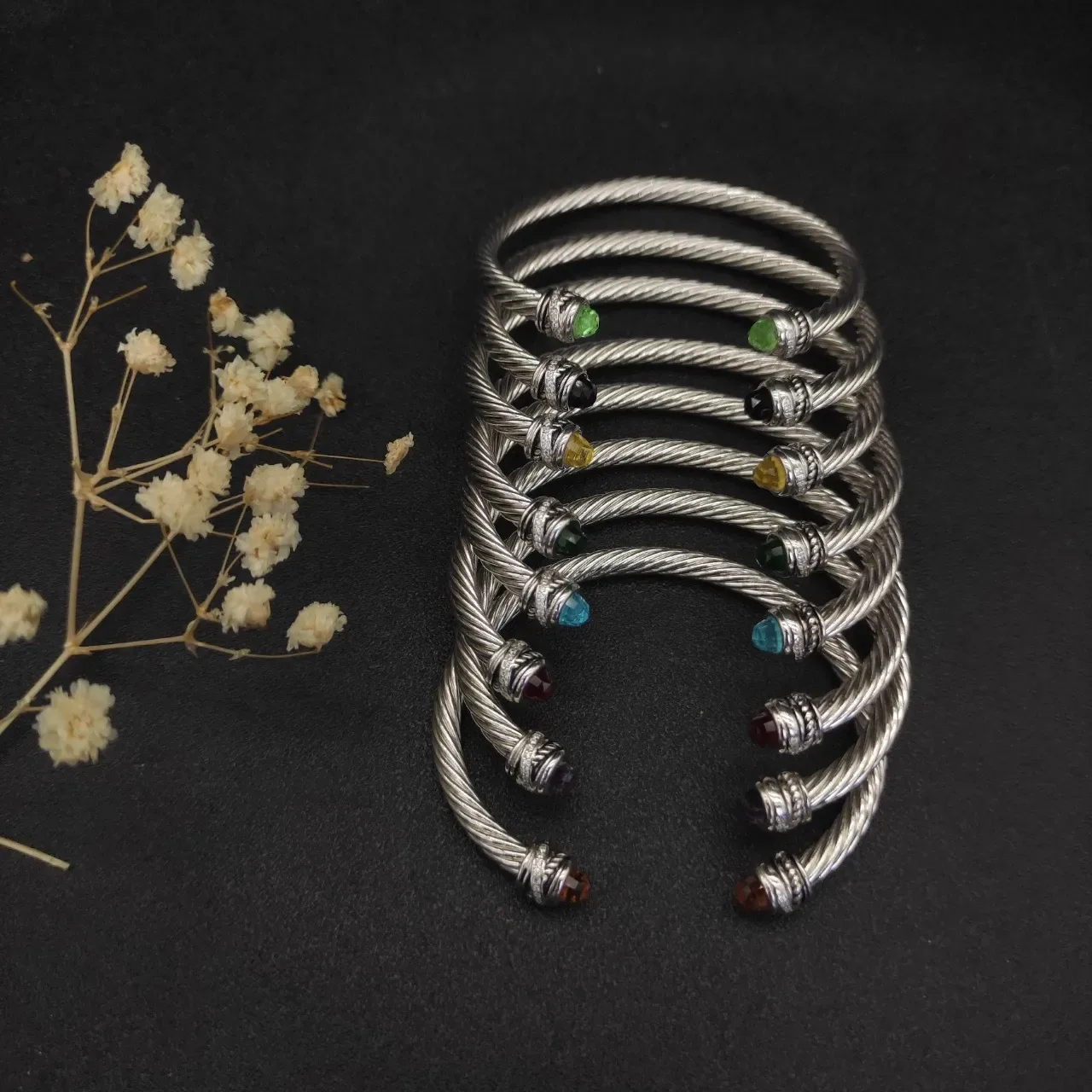 Silver Green Twisted Cable Construction Faceted Gemstone Terminals Jewelry 6