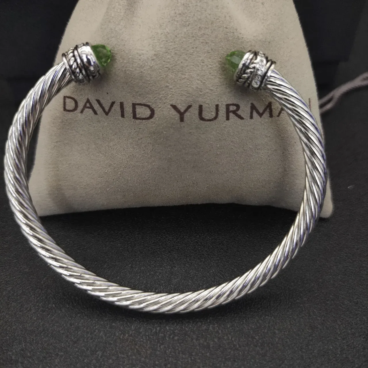 Silver Green Twisted Cable Construction Faceted Gemstone Terminals Jewelry 8