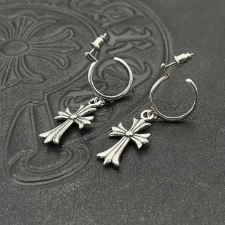Silver Hoop Dangling Cross Charms Earrings