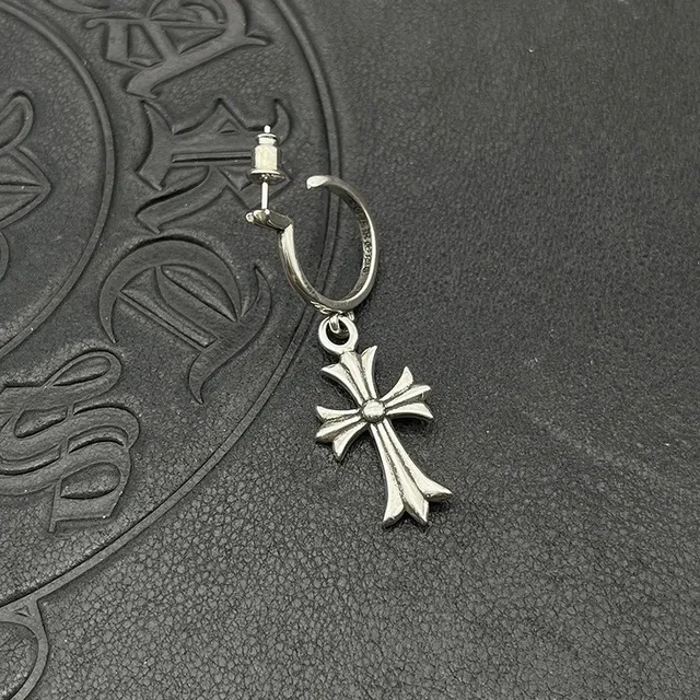 Silver Hoop Dangling Cross Charms Earrings 6