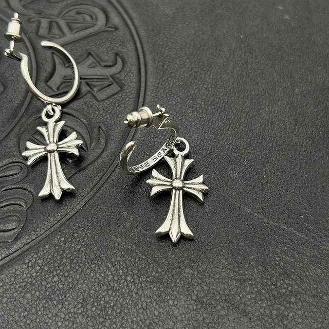 Silver Hoop Dangling Cross Charms Earrings 7