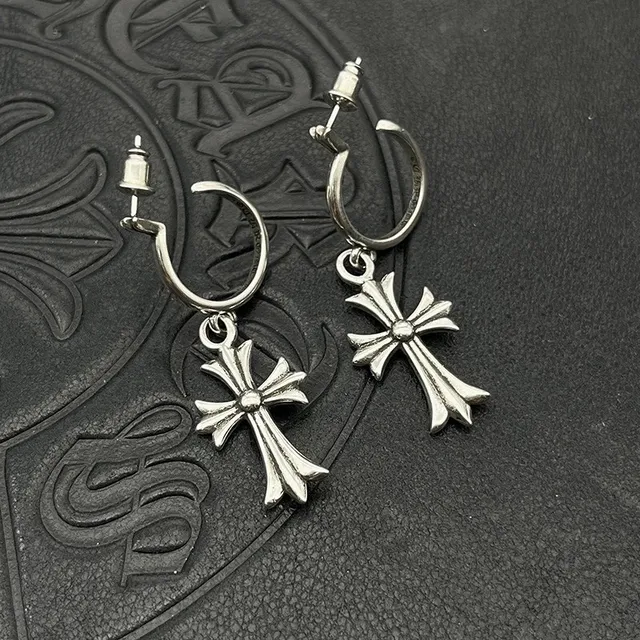 Silver Hoop Dangling Cross Charms Earrings 9
