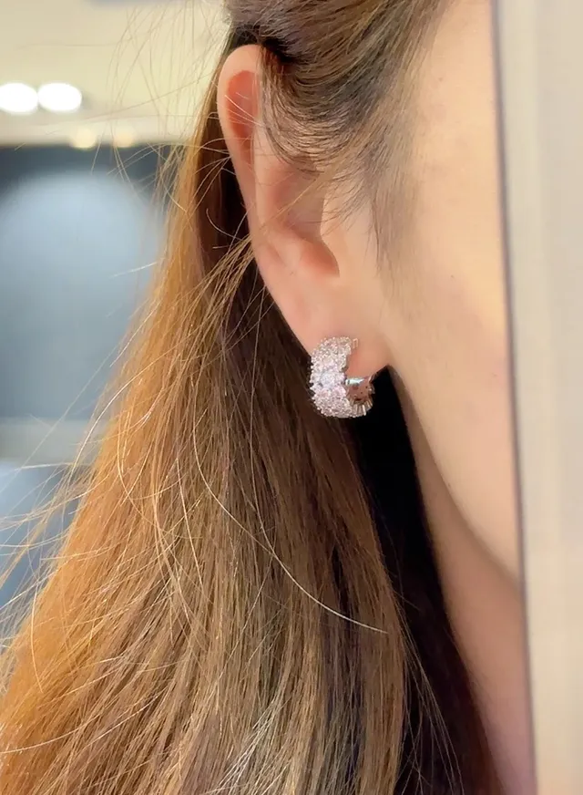 Silver Navy Pavé-Set Crystal Hoops Curved Hoop Silhouette Earrings 3