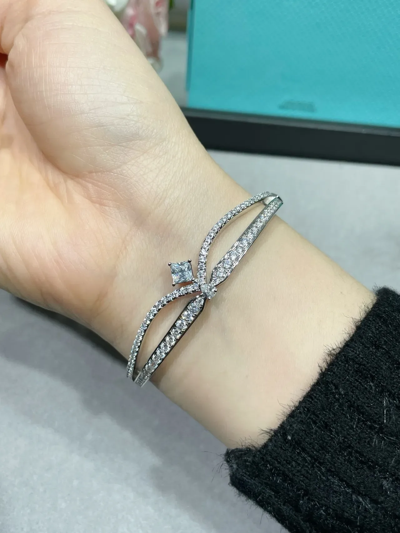 Silver Pavé-Set Dual-Band Bracelet 9