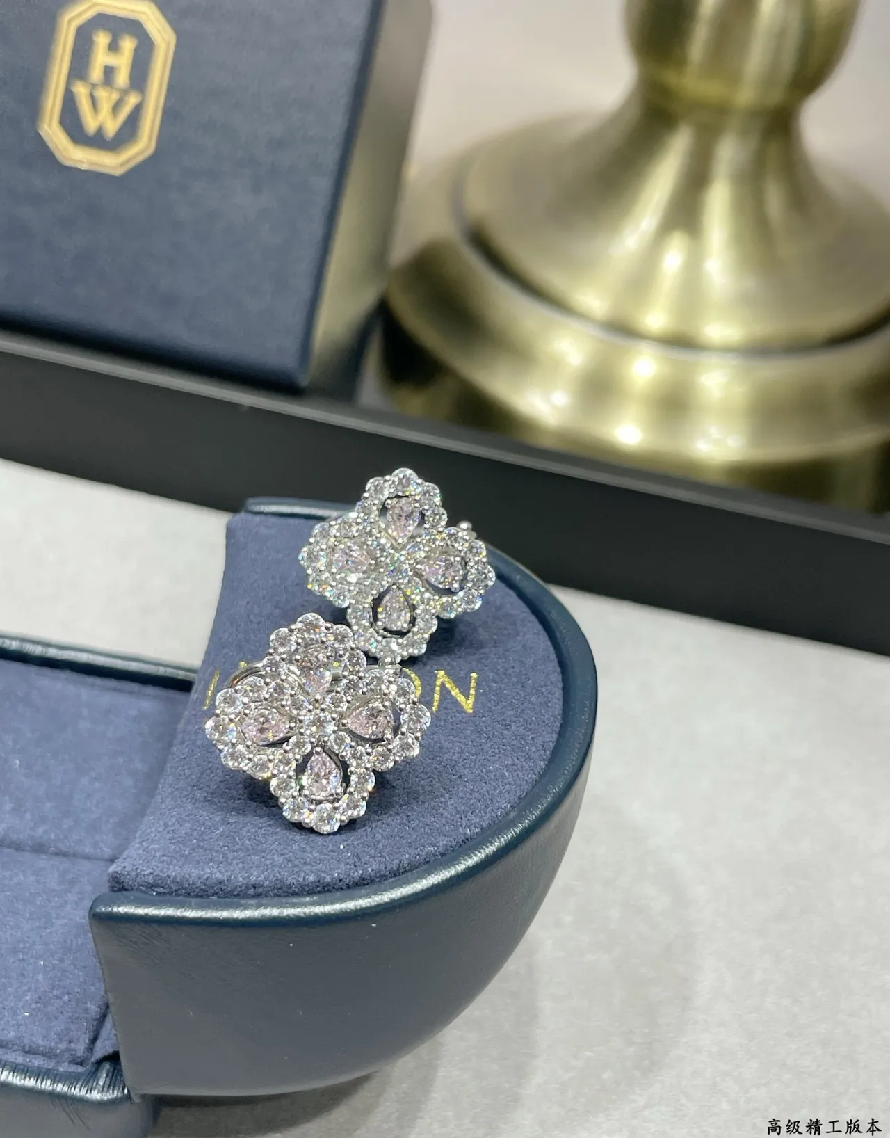 Silver Pink Floral Quatrefoil Motif Pave-Set Clear Stones Earrings 7