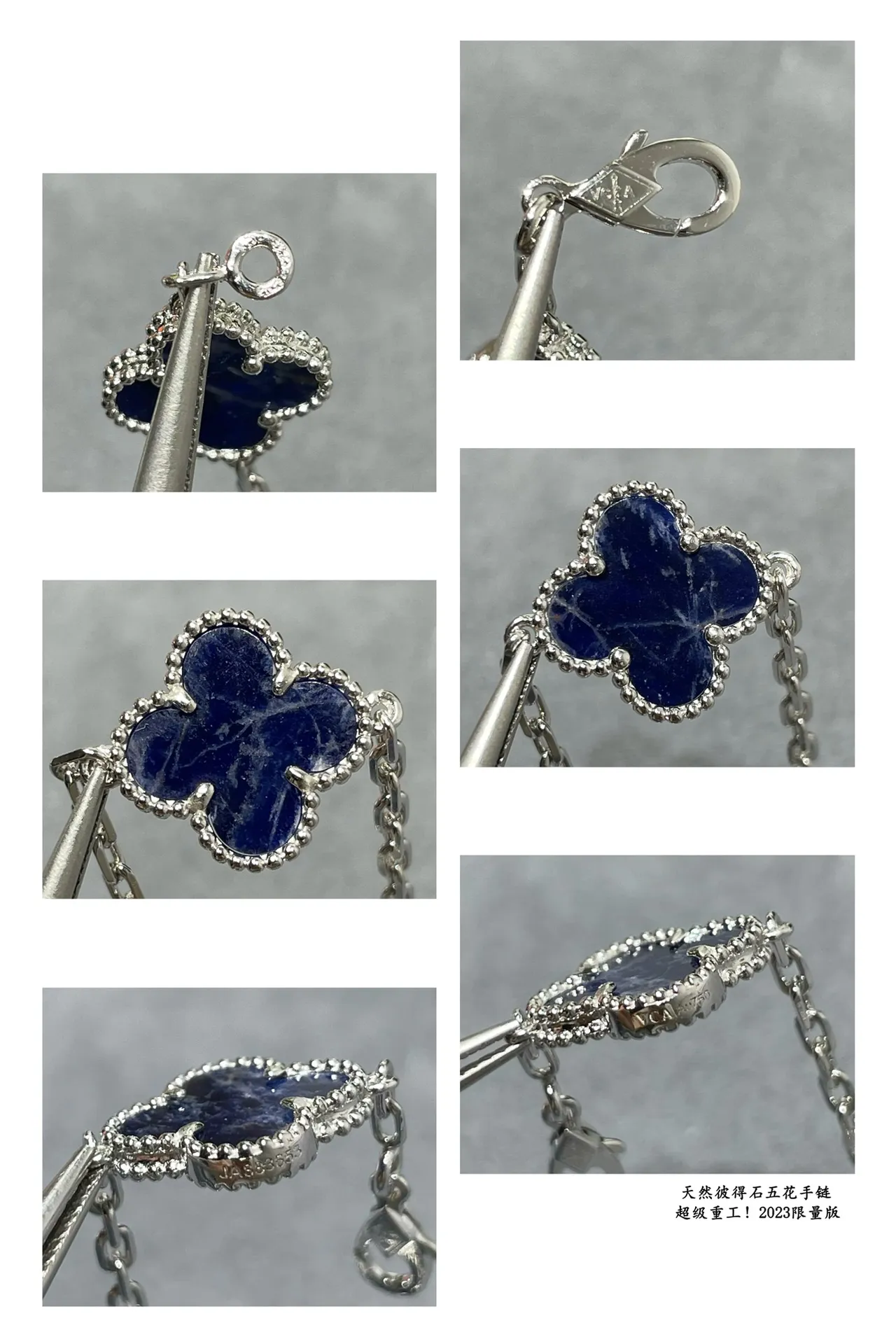 Silver-Tone Clover Link Blue Stone Bracelets 5