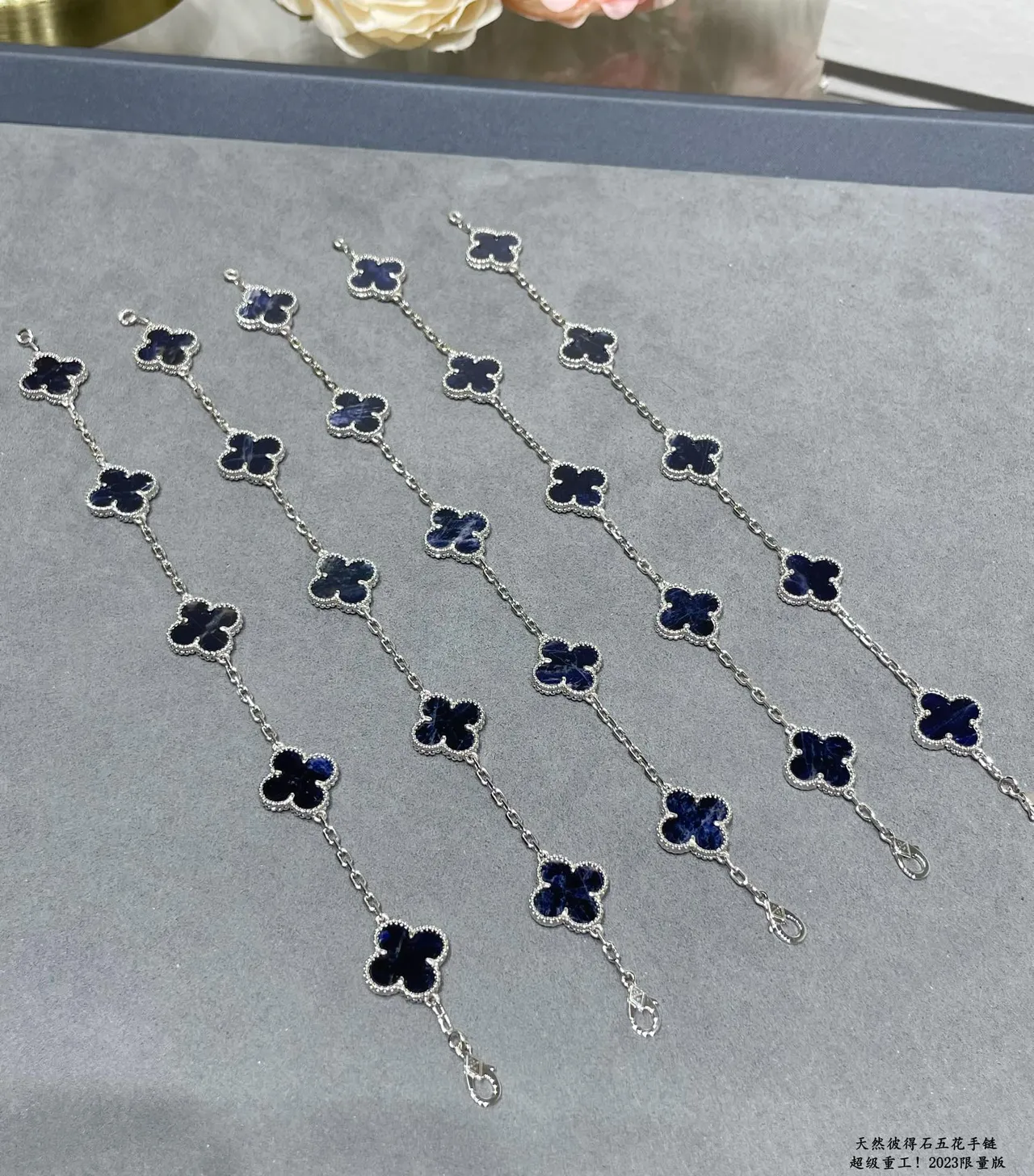 Silver-Tone Clover Link Blue Stone Bracelets 6