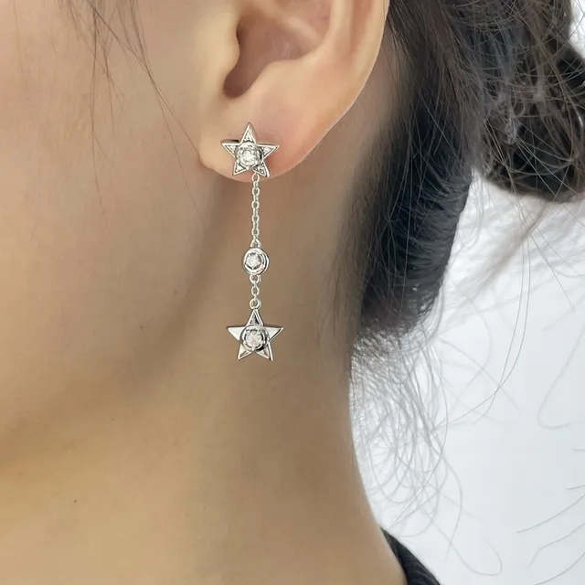 Silver-Tone Crystal Celestial Star Moon Dangling Earrings 8