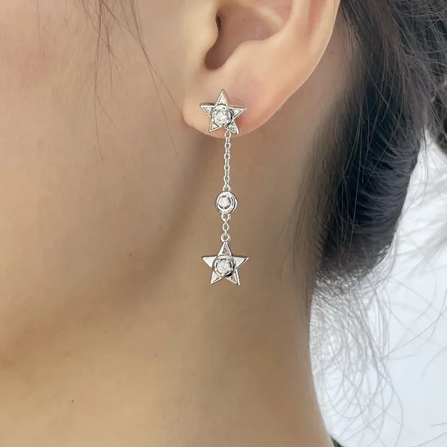 Silver-Tone Crystal Celestial Star Moon Dangling Earrings 9