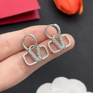 Silver-Tone Crystal V-Motif Hoop Earrings