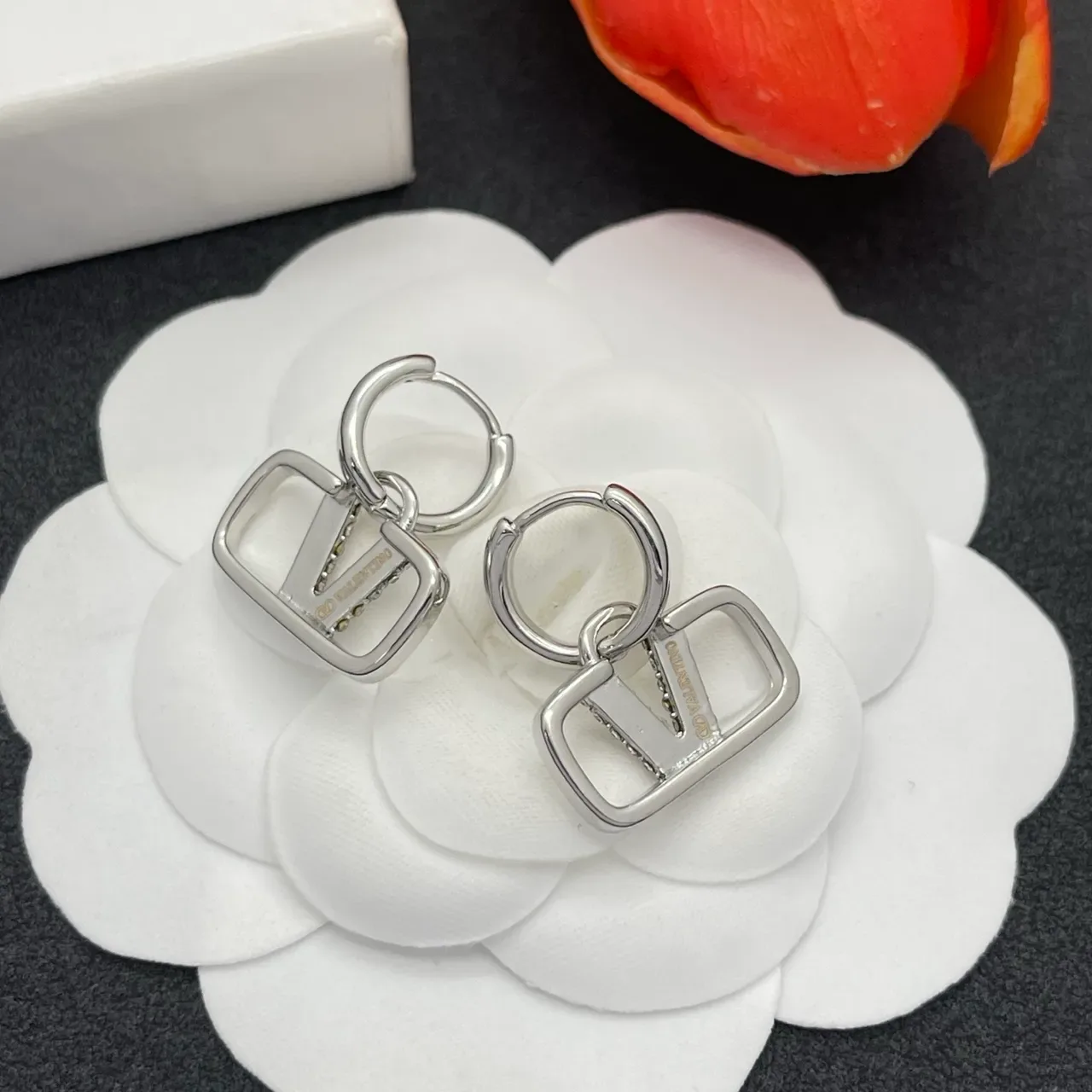 Silver-Tone Crystal V-Motif Hoop Earrings 3