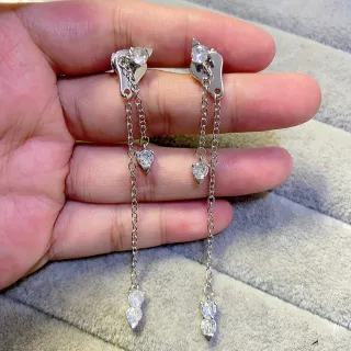 Silver-Tone Multi-Tier Crystal Chain Dangle Earrings