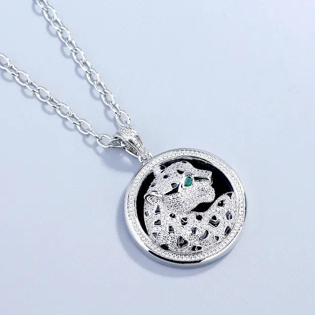 Silver-Tone Panther Motif Pavé Pendant Necklace 3