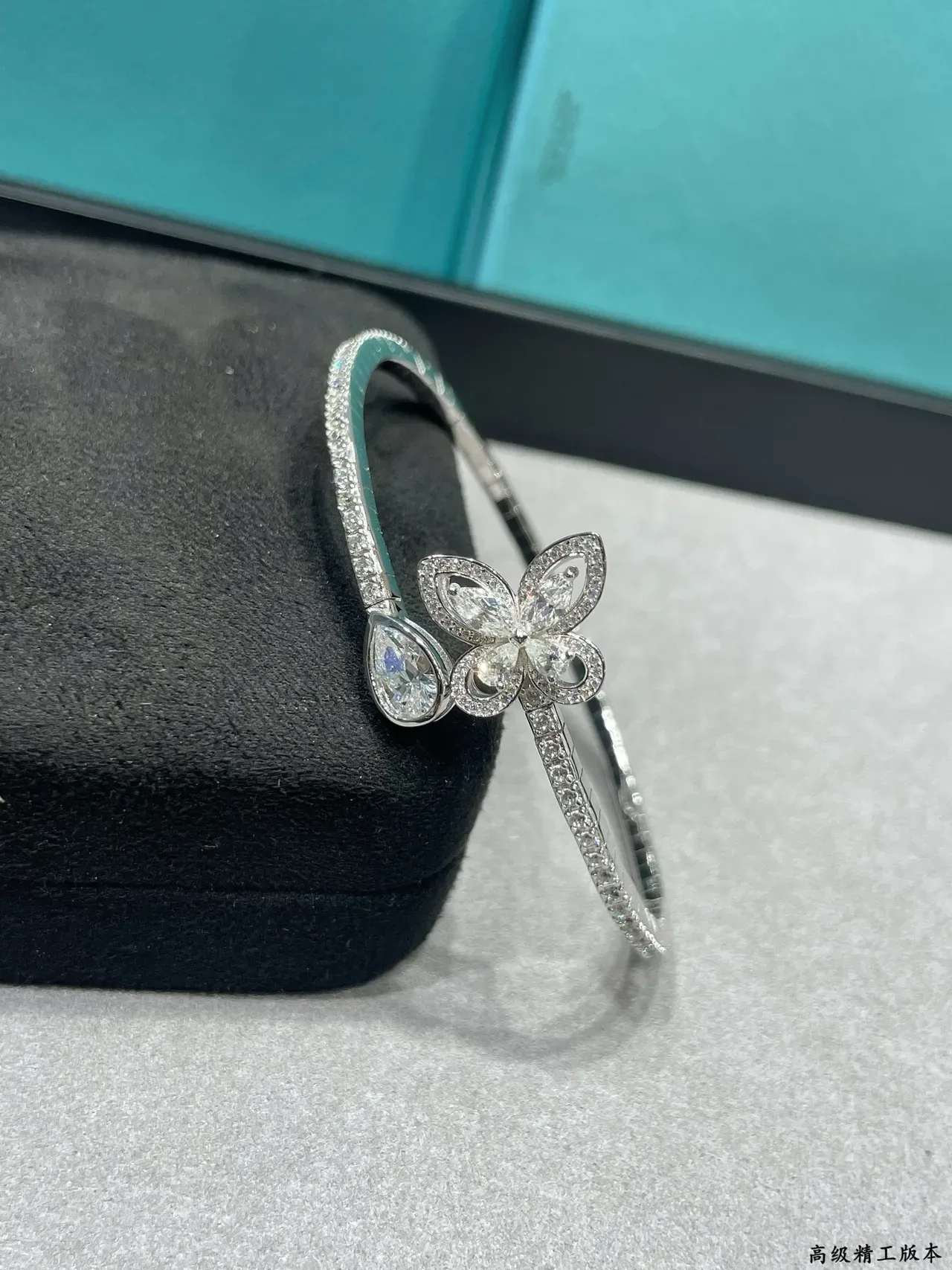 Silver-Tone Pavé Butterfly Floral Open Bangle Bracelet 4