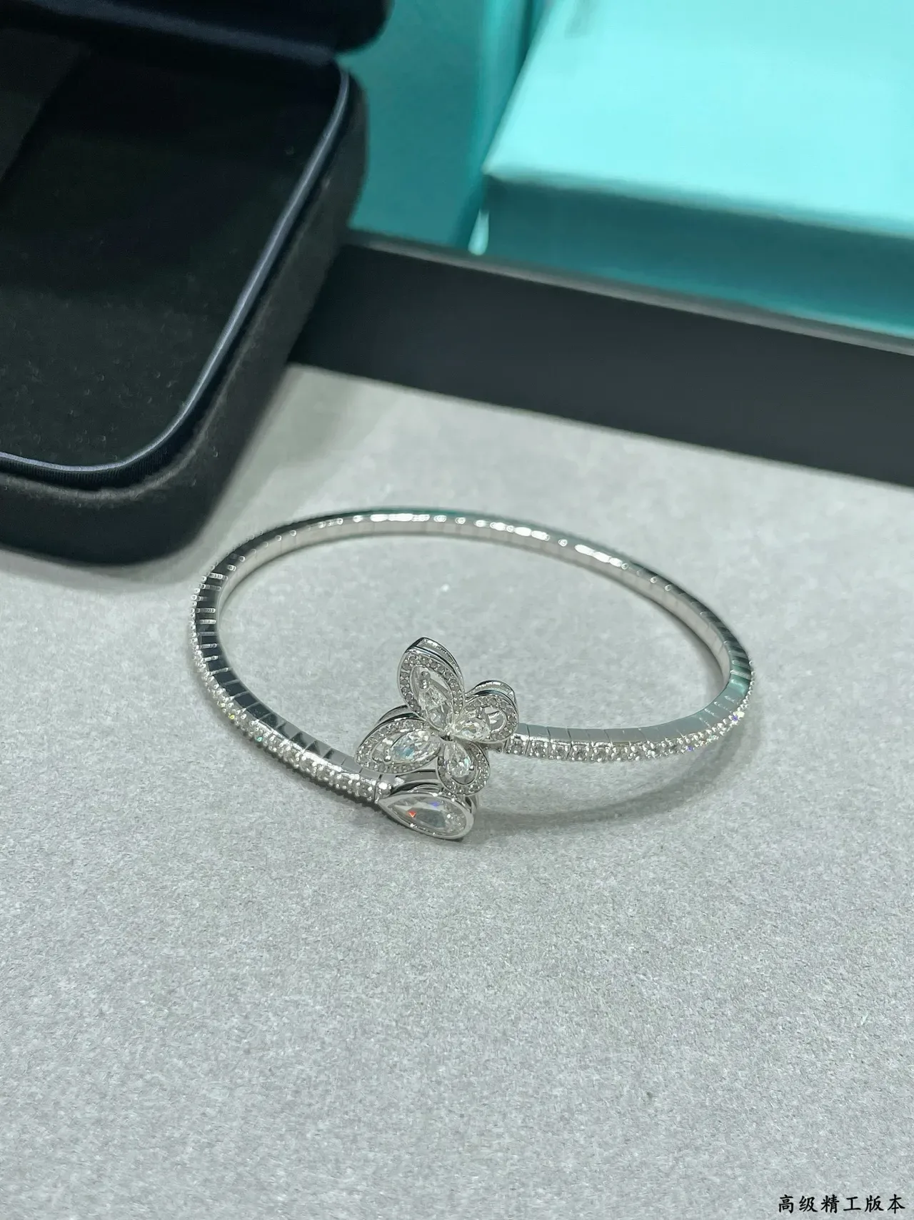 Silver-Tone Pavé Butterfly Floral Open Bangle Bracelet 5