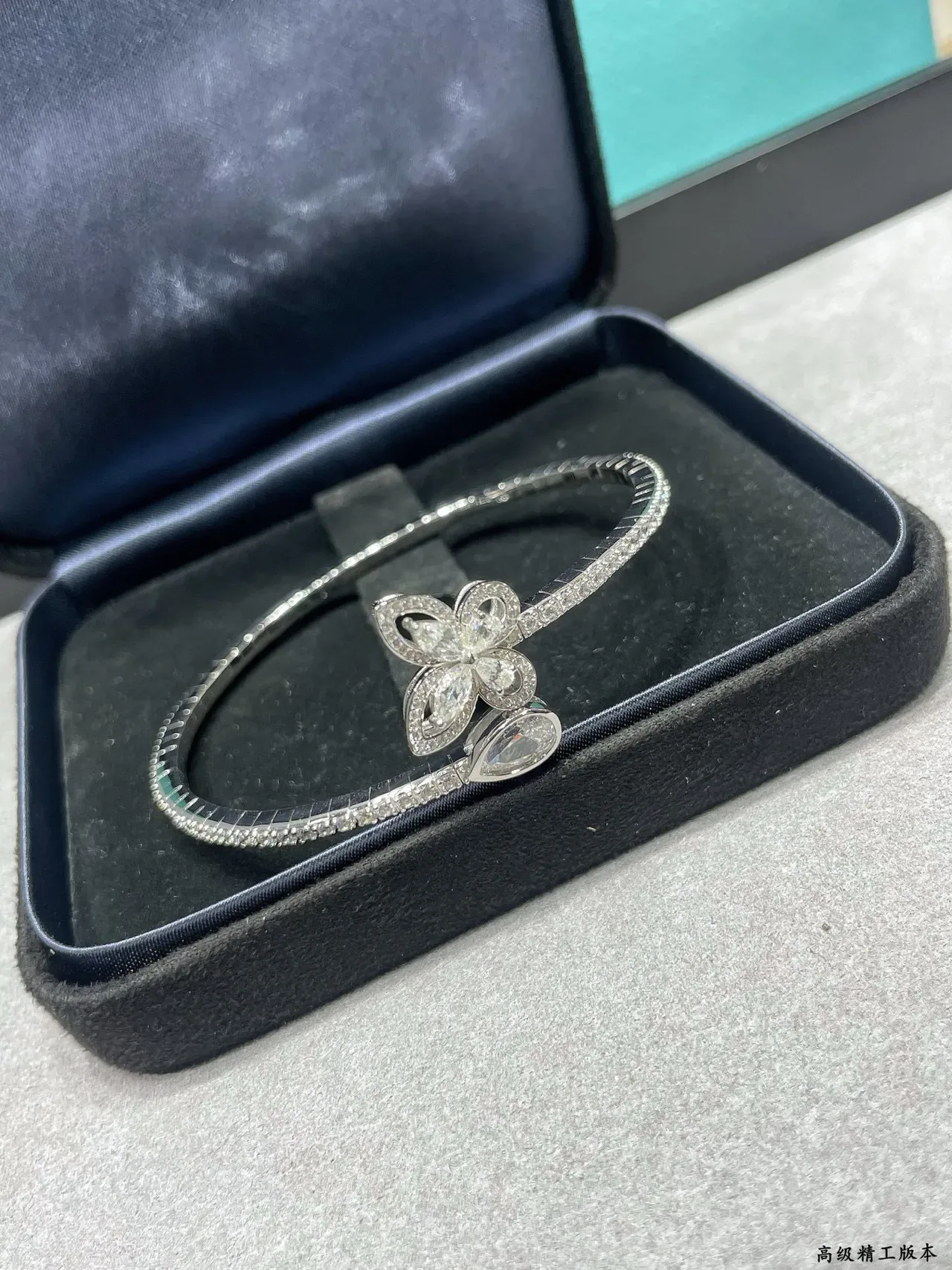 Silver-Tone Pavé Butterfly Floral Open Bangle Bracelet 8