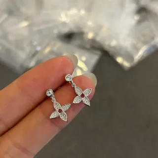 Silver-Tone Pavé Four-Petal Flower Drop Earrings